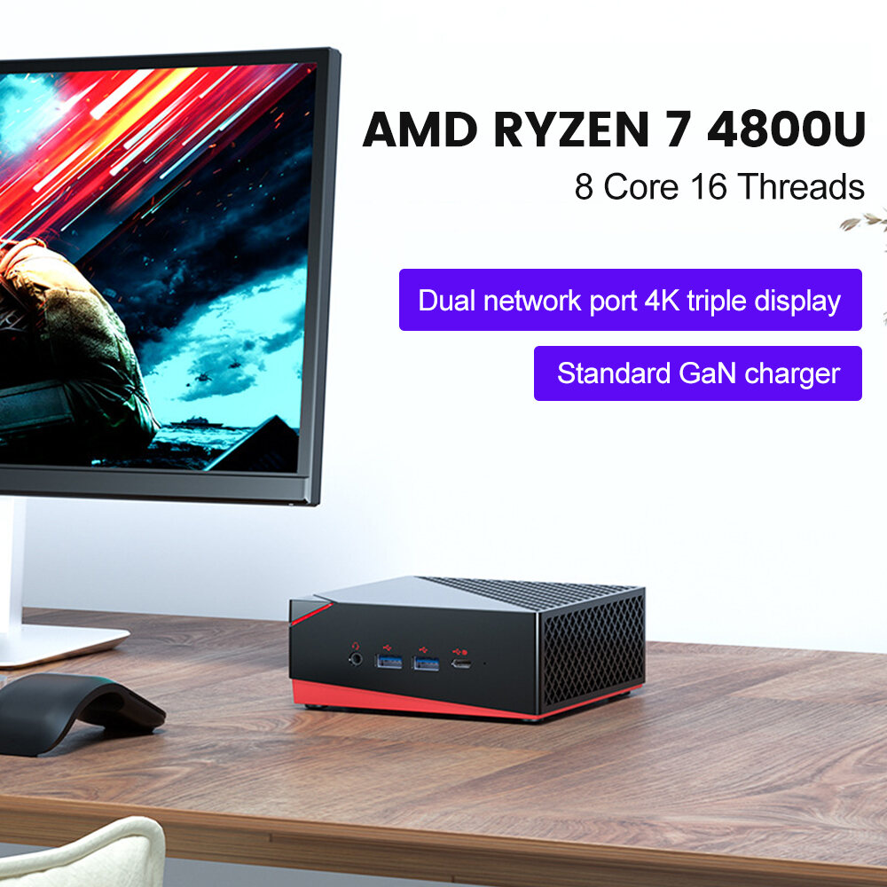 TOPTON AMD Gaming Mini PC Windows 11 Ryzen 7 4800U Octa Core NVMe SSD Dual LAN Portable Desktop Mini Computer 3x4K HTPC WiFi6