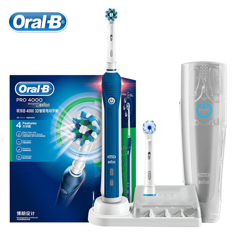 Oral B pro2000 pro4000 electric tooth brush 3D Ultrasonic electric Tooth Brush Pressure Sensor 2 Modes Gum Care Inductive Charger Oral B Electric Toothbrush Pro Refill