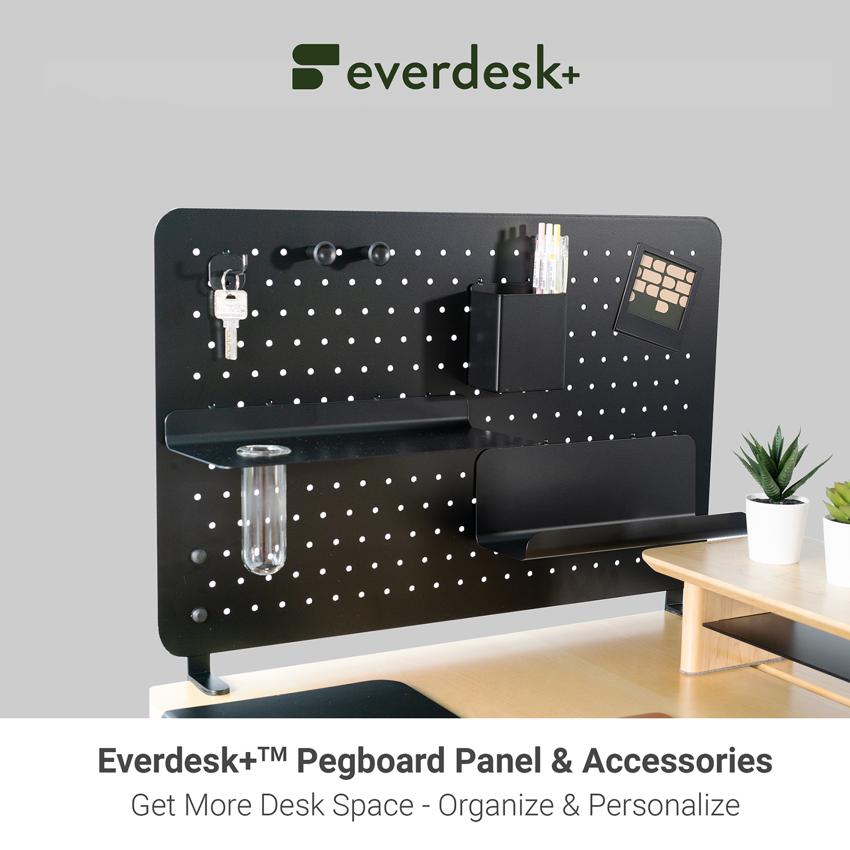 Everdesk+ Pegboard Panel & Pegboard Accessories Bundle - Desk Organizer | No Drill | Wall Board | Home Decor Accessories