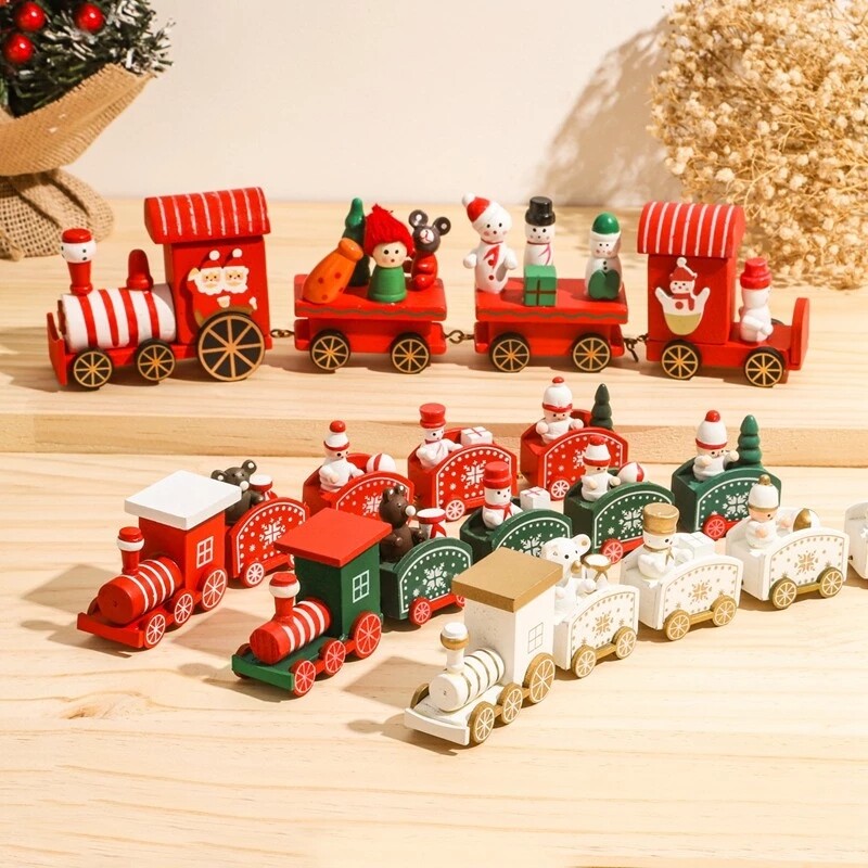 Merry Christmas Wooden Train Ornament Christmas Decoration For Home Santa Claus Gift  2022 New Year Xmas Decor