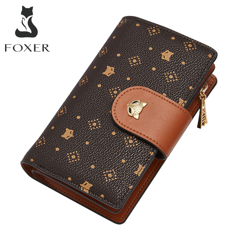 FOXER Women PVC Signature Wallet Purse Embossing Female Short Wallet Ladies Card Holder Fashion Coin Bag