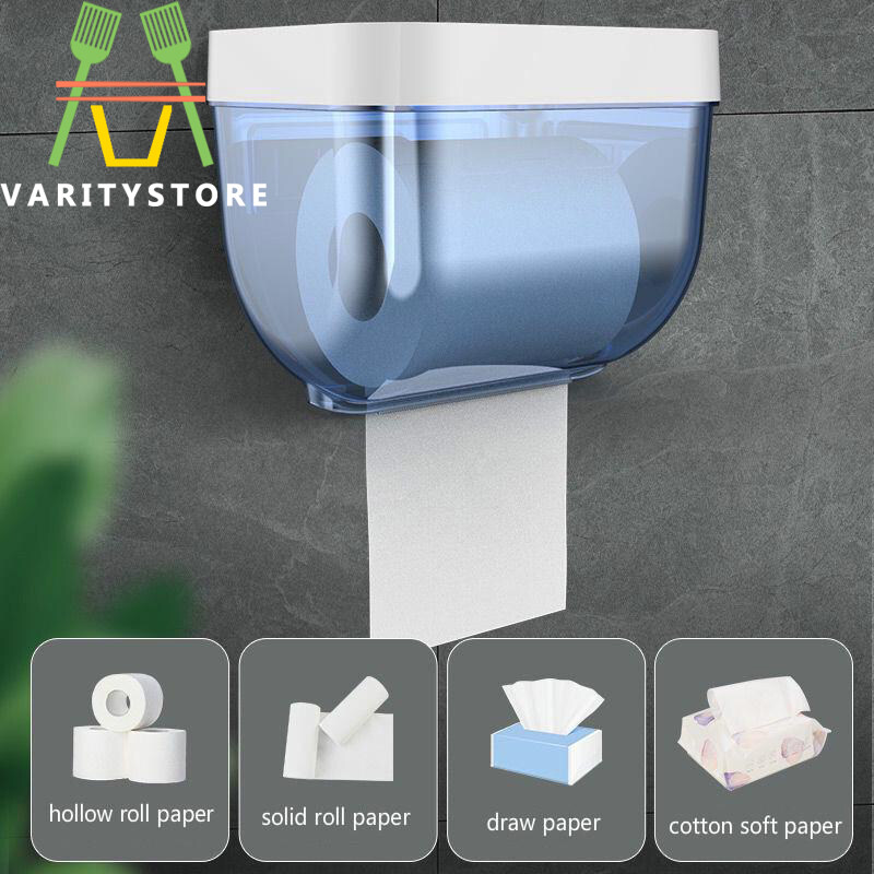 【Varitystore】Punch-free Waterproof Toilet Tissue Box Plastic Roll Holder Bathroom Tissue Box Pumping Box Tissue Holder